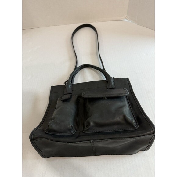 Vintage Fossil Satchel Purse Genuine Leather Black Snap Closure 75082 Handcrafte - Picture 14 of 16